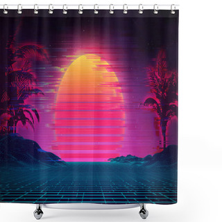 Personality  Vintage Poster With Retro Glitch On Dark Background. Modern Pattern Of Technology Background Concept. Glitch Background In Cyberpunk, Synthwave Style Illustration. Shower Curtains