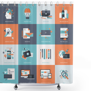 Personality  Set Of Flat Design Concept Icons For Website Development, Graphic Design, Branding, Seo, Web And Mobile Apps Development, Marketing And E-commerce Shower Curtains