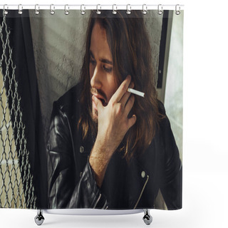 Personality  Stylish Long Haired Man With Cigarette Shower Curtains