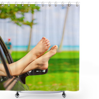 Personality  Bare Feet Of Female Sticking Out Car Window, By Ocean Shower Curtains