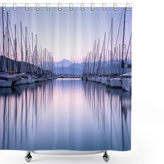 Personality  Yacht Harbor In Sunset Shower Curtains