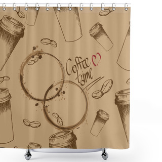 Personality  Take Away Coffee Cup And Beans Pattern Shower Curtains