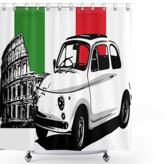 Personality  60s Vintage Italian Car With Flag And Colloseum Shower Curtains