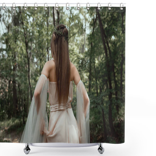 Personality  Back View Of Mystic Elf In Elegant Dress In Forest Shower Curtains