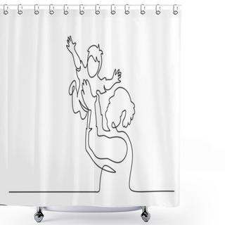 Personality  Continuous One Line Drawing. Grandfather Tosses Grand Son. Shower Curtains