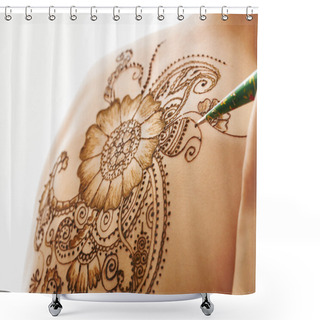 Personality  Models Back With Beautiful Pattern Of Henna Shower Curtains