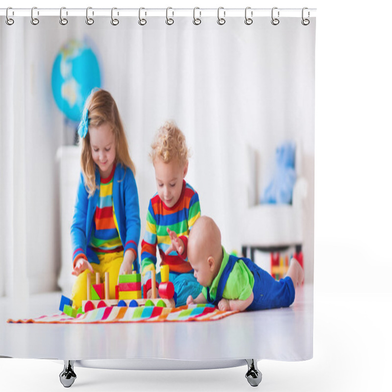 Personality  Kids playing with wooden toy train shower curtains