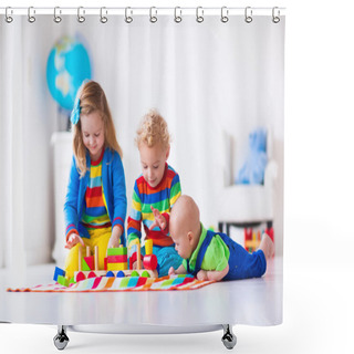 Personality  Kids Playing With Wooden Toy Train Shower Curtains