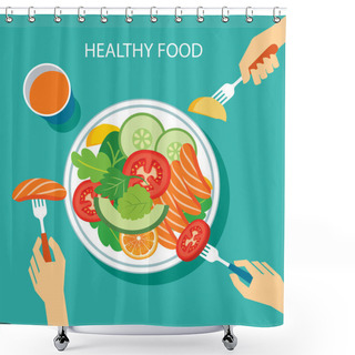 Personality  Healthy Food Concept Flat Design Shower Curtains