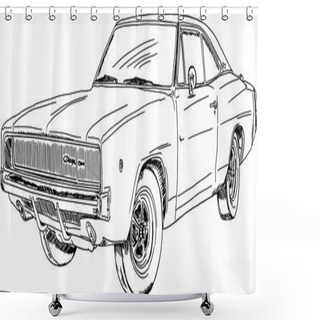 Personality  Black And White Drawing Of A Retro Car Shower Curtains