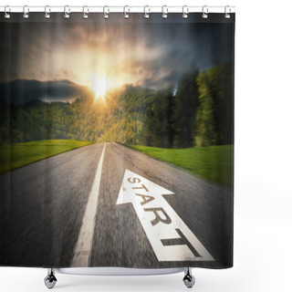Personality  Road With Big White Arrow Shower Curtains