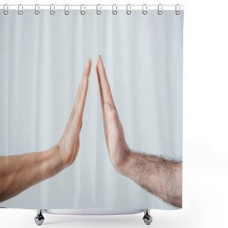 Personality  Cropped View Of Men Doing High Five Isolated On Grey Shower Curtains