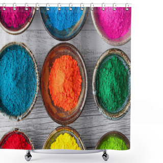 Personality  Colorful Holi Powder In Cups Closeup. Top View Shower Curtains