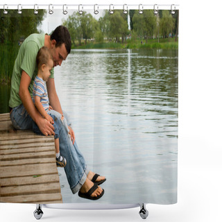 Personality  Father And Son At The River Shower Curtains