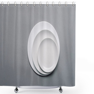 Personality  White Plates Of Different Sizes On Grey Background Shower Curtains