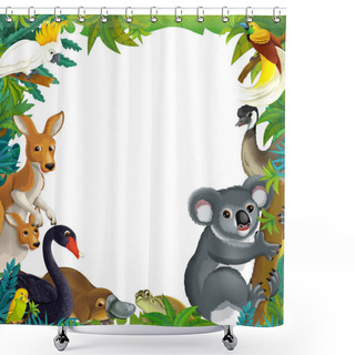 Personality  Cartoon Scene With Nature Frame And Animals - Illustration For Children Shower Curtains