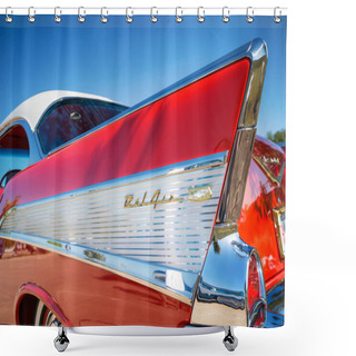 Personality  Tail Fin Of A Red 1957 Chevrolet Bel Air Classic Car Shower Curtains