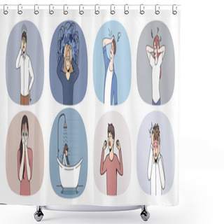 Personality  Collection Of Depressed Young People Feel Despair Suffer From Mental Psychological Problem. Set Of Unhappy Men And Women Suffer From Depression Or Nervous Breakdown. Vector Illustration.  Shower Curtains