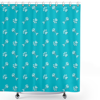 Personality  Background With Cat Paw Print And Fish Bone Shower Curtains