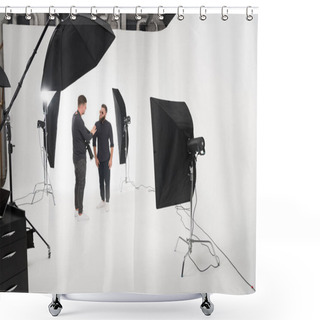 Personality  Photographer Working In Studio With Model Shower Curtains