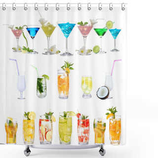 Personality  Many Different Alcoholic Cocktails Isolated On White Shower Curtains