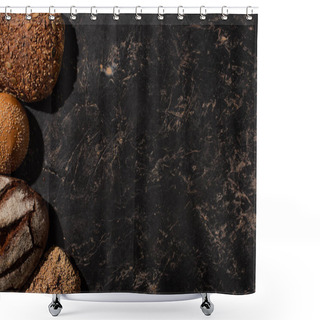 Personality  Top View Of Fresh Baked Bread On Stone Black Surface Shower Curtains