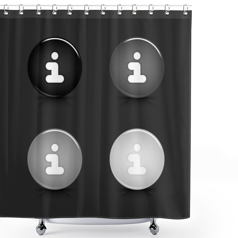 Personality  Grayscale Glossy Round Web 2.0 Button Info Icon With Reflection And Shadow On Gray. 10 Eps Shower Curtains