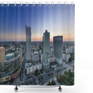 Personality  Night Panorama Of Warsaw City Center  Shower Curtains