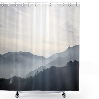 Personality  Foggy Mountains In A Winter Morning Shower Curtains