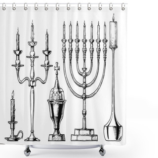 Personality  Vector Illustration Set Of Candlesticks. Shower Curtains