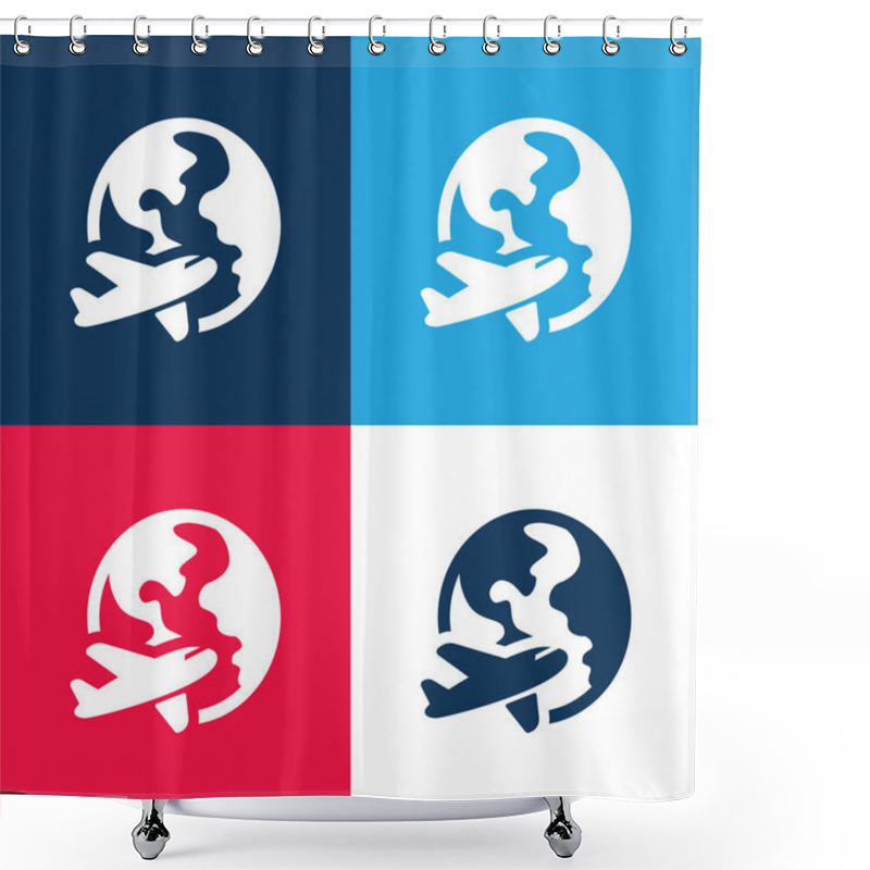 Personality  Airplane Around Earth blue and red four color minimal icon set shower curtains