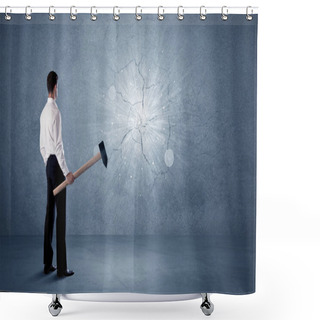 Personality  Business Man Hitting Wall With A Hammer Shower Curtains
