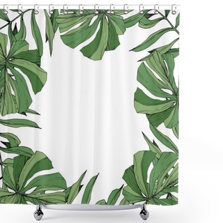 Personality  Vector Green Leaf Plant Botanical Foliage. Engraved Ink Art. Palm Beach Tree Leaves. Frame Border Ornament Square. Shower Curtains
