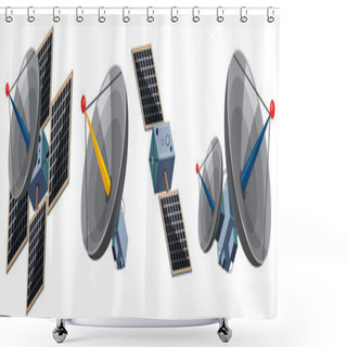 Personality  A Set Of Satellites On White Background Illustration Shower Curtains