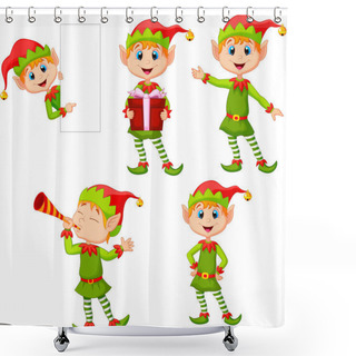 Personality  Vector Illustration Of Set Of Cartoon Elves Boy Isolated White Background Shower Curtains