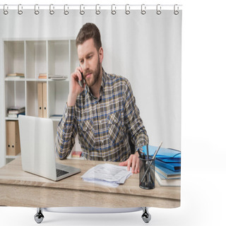 Personality  Businessman Working At Modern Office Shower Curtains
