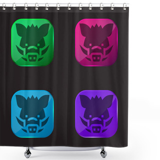 Personality  Boar Four Color Glass Button Icon Shower Curtains