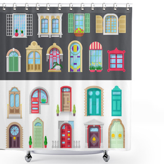 Personality  Architectural Detailed Window And Door Set. Vector Illustration Shower Curtains