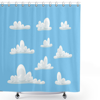 Personality  Set Of Funny Clouds In Flat Style On Blue Background. Hand Drawn Illustration Cartoon Sky. Creative Art Work. Actual Vector Weather Drawing Shower Curtains