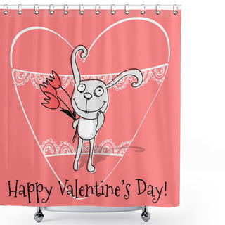 Personality  Vector Greeting Card With Rabbit For Valentine's Day. Shower Curtains
