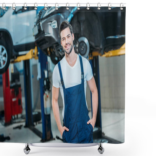 Personality  Smiling Young Automechanic  Shower Curtains