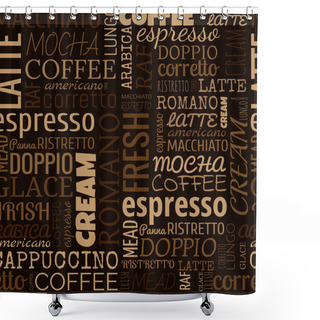 Personality  Coffee Words, Tags. Seamless Pattern Shower Curtains