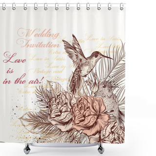 Personality  Vector Hand Drawn Invitation Design In Classic Floral Style Shower Curtains