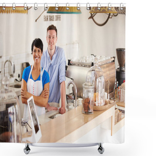 Personality  Happy Cafe Workers In Cafe Shower Curtains