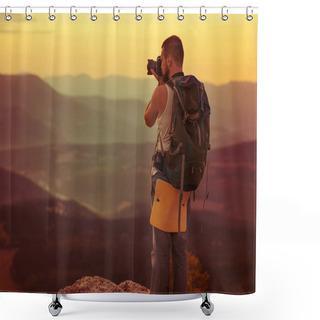 Personality  Nature Photographer Taking Photos In The Mountains Shower Curtains