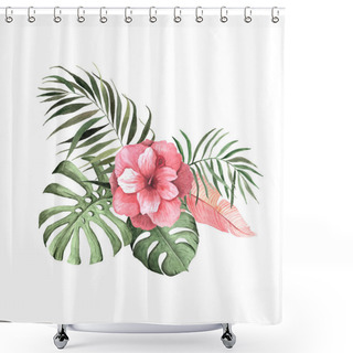 Personality  Watercolor Tropical Flowers, Leaves And Plants Shower Curtains
