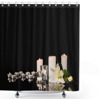 Personality  Lily, Candles On Black Background, Funeral Concept Shower Curtains