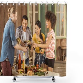 Personality  Multiethnic Friends Clinking With Glasses At Picnic Shower Curtains