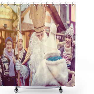 Personality  St Nikolaus And An Extended Family On The Christmas Market Shower Curtains