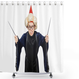 Personality  Funny Wise Wizard Isolated On The White Shower Curtains